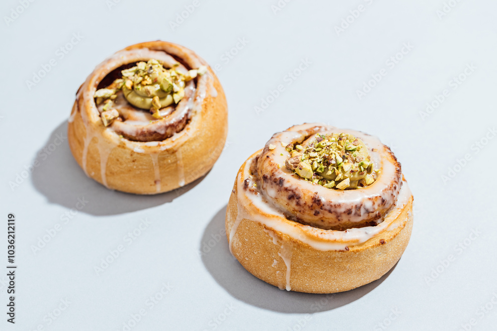 Assortment of gourmet cinnamon and pistachio rolls Assortment of gourmet cinnamon and pistachio rolls