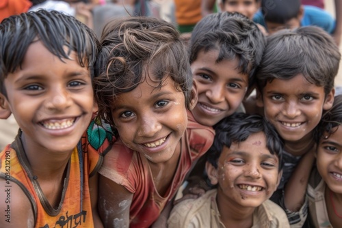 Portrait of a group of indian kids in Kolkata. photo