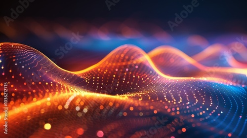 Flowing dots wave, abstract particle technology, hi-tech background for flyers and brochures