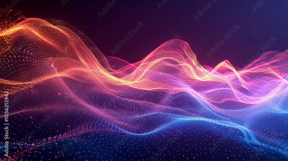 Flowing dots wave, abstract particle technology, hi-tech background for flyers and brochures Flowing dots wave, abstract particle technology, hi-tech background for flyers and brochures