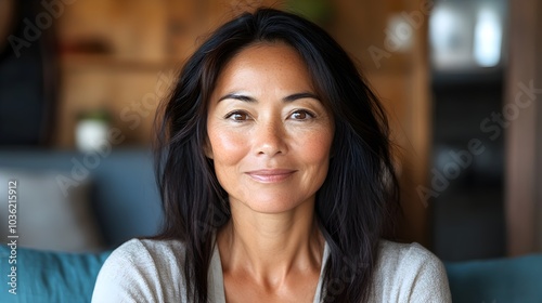 Woman with thinning hair and age spots, transitioning into her younger self with flawless skin and vibrant, thick dark hair, symbolizing age reversal