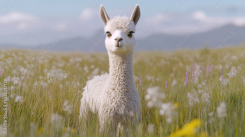 Fototapeta premium 3D Cute Baby Llama with Pastel Colored Wool for Nursery Decor