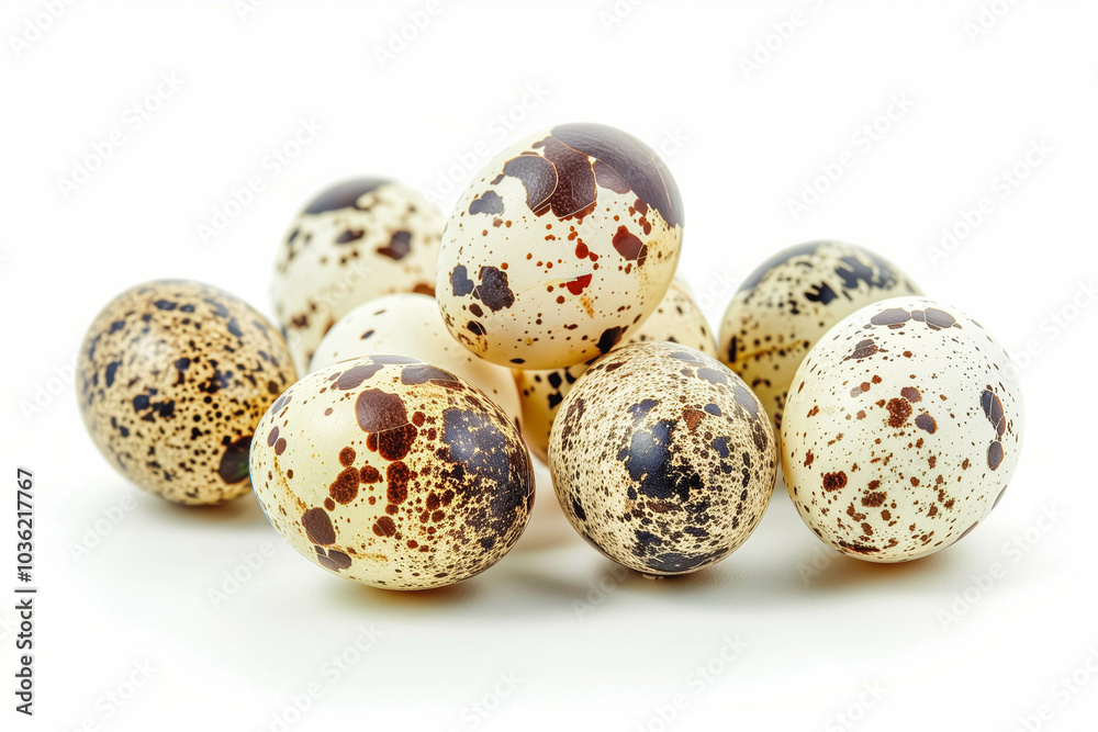 The quail eggs and shells are isolated on a white background The quail eggs and shells are isolated on a white background