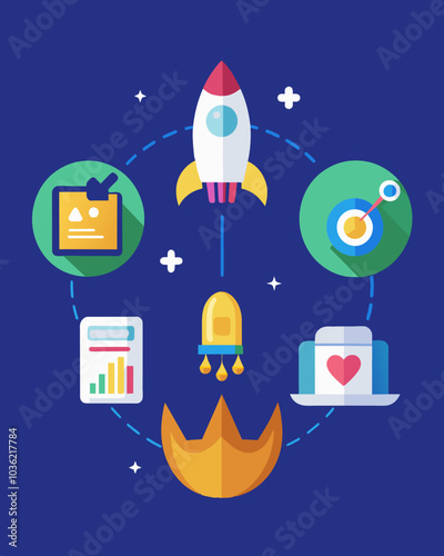 An illustration depicting the stages of development launch maturity and decline for a product.. Vector illustration