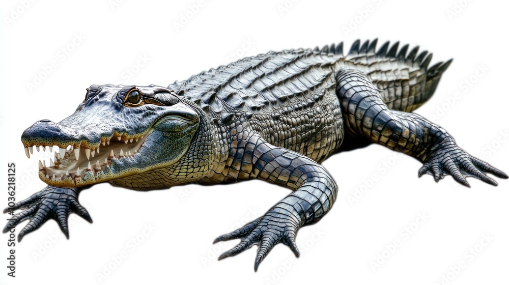 Fototapeta premium A realistic depiction of a crocodile with detailed textures and sharp teeth.