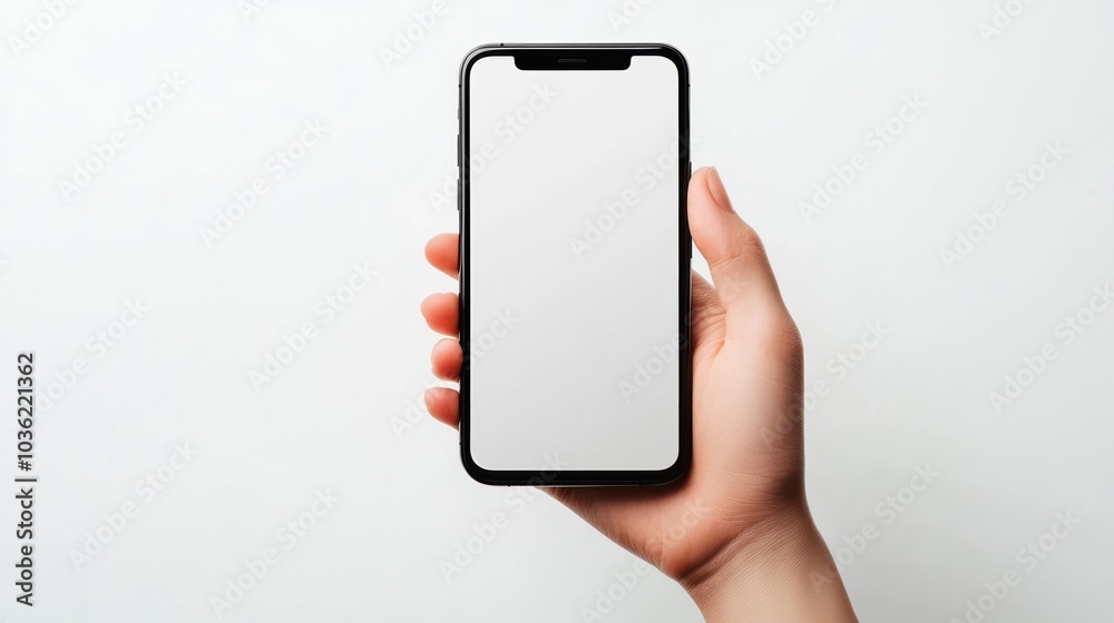 A hand holding a smartphone with a blank screen, ready for use or display. A hand holding a smartphone with a blank screen, ready for use or display.