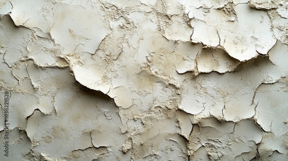 The plaster wall displays a network of cracks and peeling layers, illustrating the effects of time and environmental wear in a domestic interior. The plaster wall displays a network of cracks and peeling layers, illustrating the effects of time and environmental wear in a domestic interior.