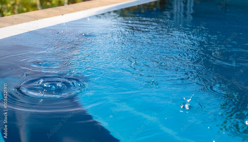 수영자에 떨어지는 물방울과 흩어지는 파문