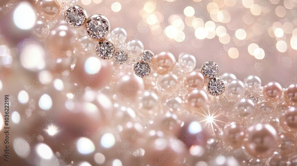 A sparkling backdrop with vibrant jewels and diamonds above, and radiant pearl lines arranged vertically below for an exquisite photoshoot A sparkling backdrop with vibrant jewels and diamonds above, and radiant pearl lines arranged vertically below for an exquisite photoshoot