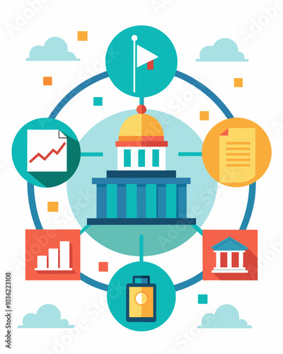 Budget s and spending reevaluations in government departments to reallocate funds towards areas that will promote economic growth.. Vector illustration