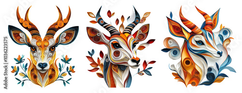 Colorful Stylized Deer Portraits for Creative Use photo