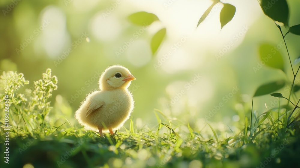 Cute Baby Chick in a Lush Meadow
