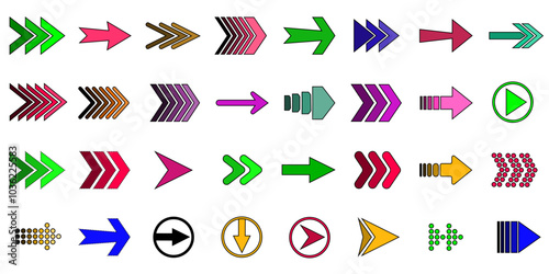 Colorful arrows set vector illustration. Bullet points arrow collection. Vector illustration.