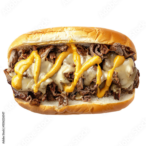Philly Cheesesteak Sandwich Isolated on Transparent Background Top View