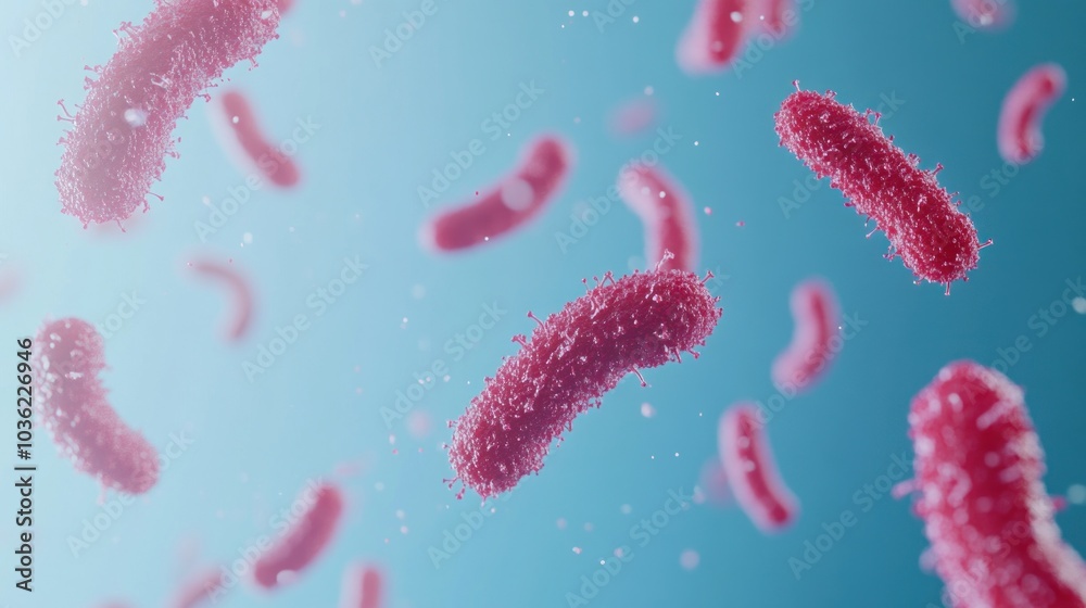Microscopic Bacteria Floating in a Blue Background