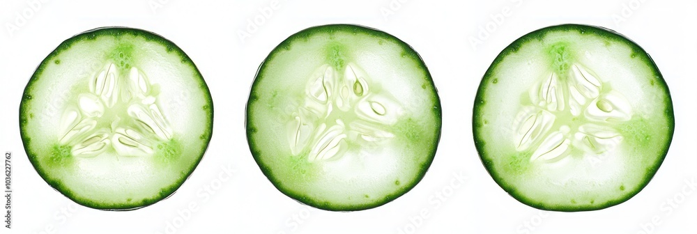 Three Slices of Cucumber with Visible Seeds Three Slices of Cucumber with Visible Seeds