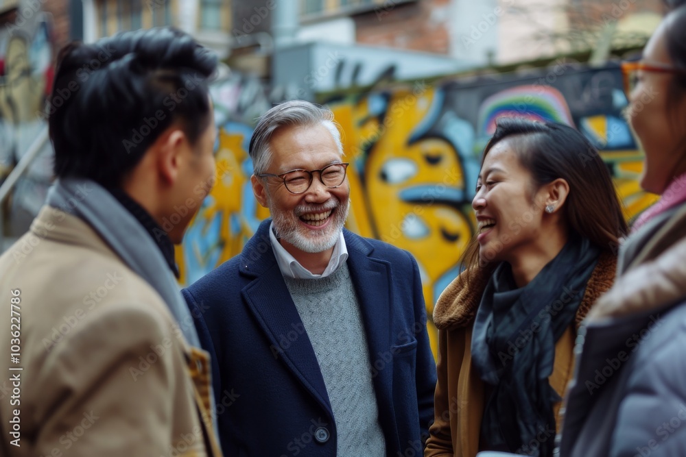 Group of Asian friends having fun together in the city. Smiling and laughing. Group of Asian friends having fun together in the city. Smiling and laughing.