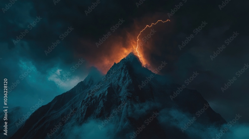 Fototapeta premium Lightning Strike Over Mountain Peak