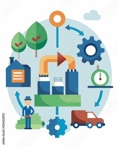 Implementation of lean manufacturing principles to optimize processes and reduce waste in all areas of production.. Vector illustration
