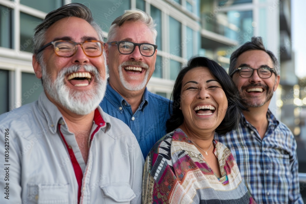 Group of diverse friends laughing together outdoors - Multiethnic group of people bonding outdoors Group of diverse friends laughing together outdoors - Multiethnic group of people bonding outdoors