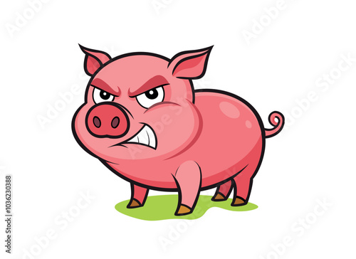 Angry Cartoon Pig Illustration – Aggressive Animal Character