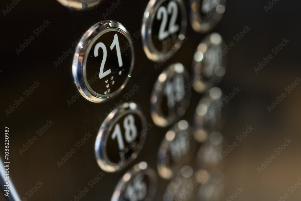 A Modern Elevator Control Panel featuring Floor Buttons for convenient access and aesthetics A Modern Elevator Control Panel featuring Floor Buttons for convenient access and aesthetics