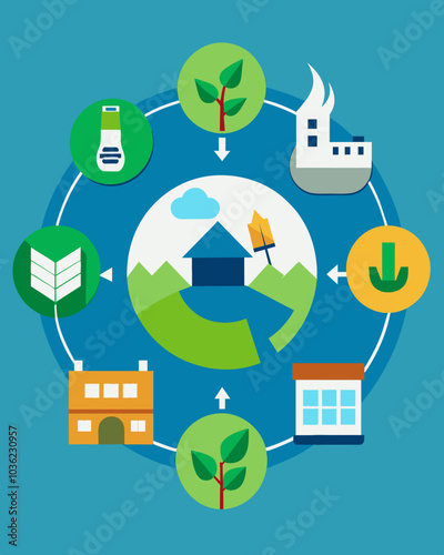 An illustration of the circular economy model showcasing how products are designed for longevity and multiple uses contributing to a more sustainable and resourceefficient society.. Vector