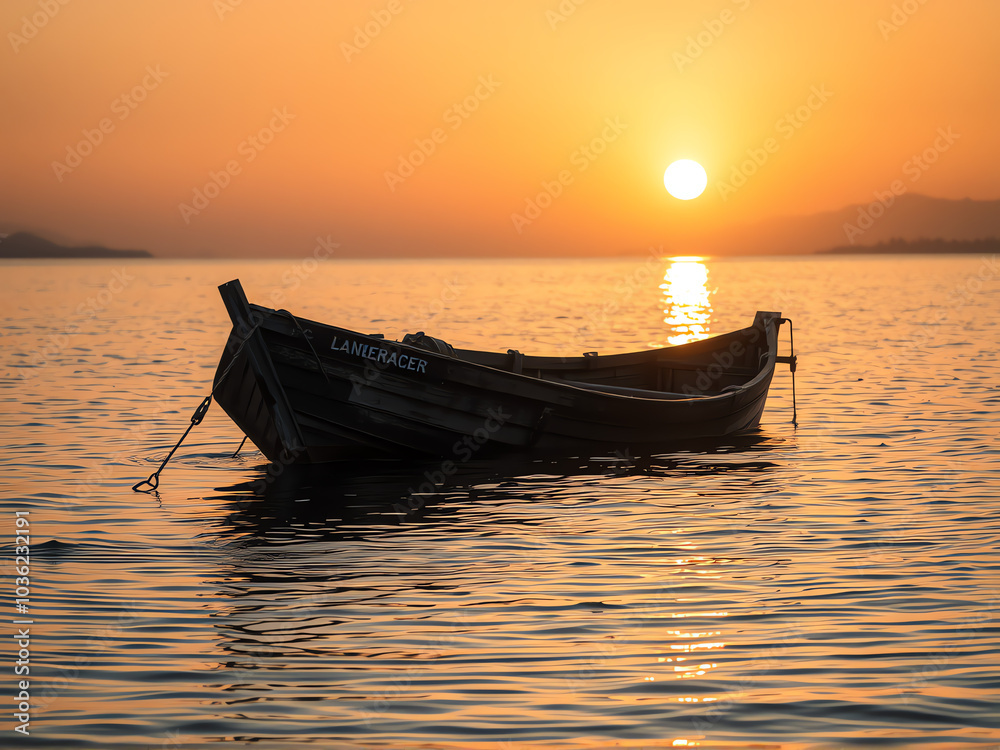 boat on sea at sunset boat on sea at sunset