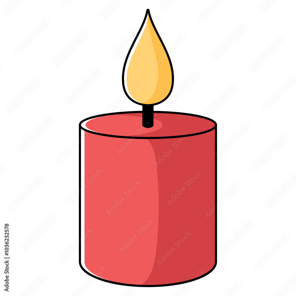 Red candle with yellow flame Christmas illustration, Vector Red candle with yellow flame Christmas illustration, Vector