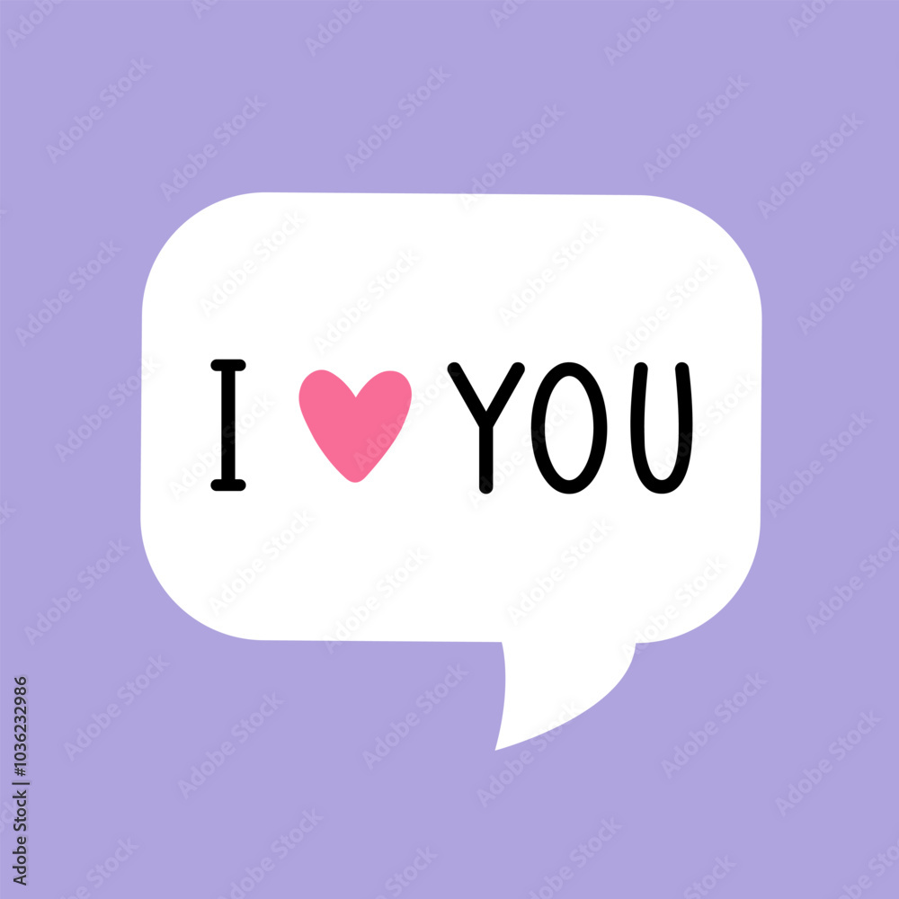 Speech bubble with lettering I love You isolated on light purple background. Speech bubble with lettering I love You isolated on light purple background.