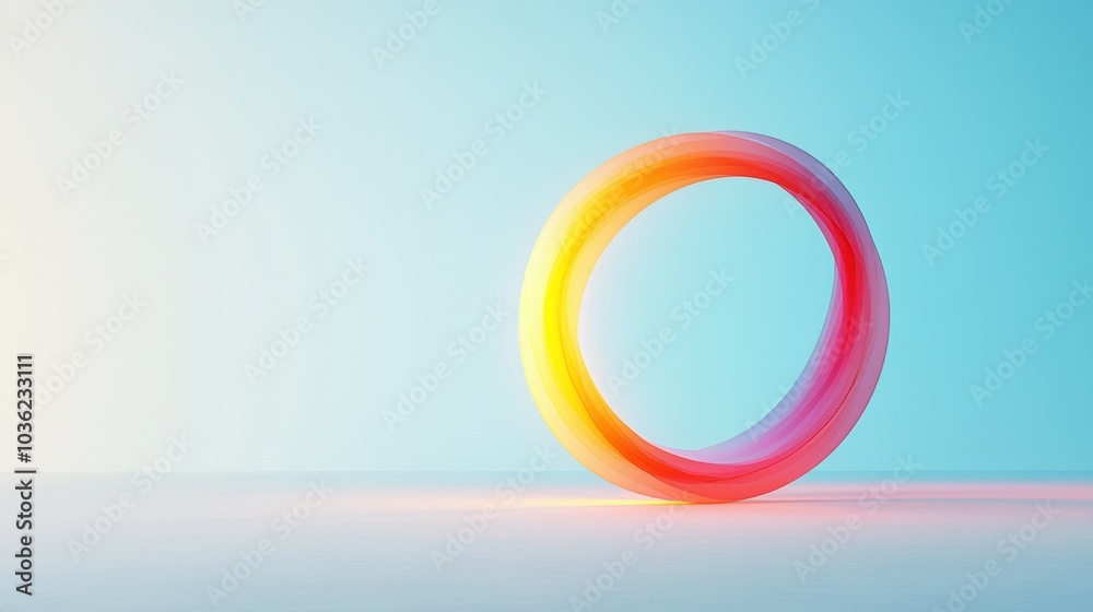 A glowing semi-transparent orange torus gracefully positioned against a tranquil light turquoise background, creating a serene modern aesthetic