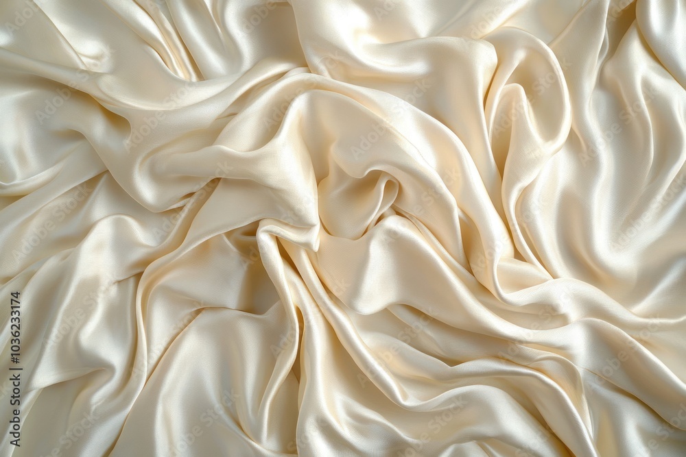 Obraz premium Draped Creamy White Satin Fabric with Smooth Wrinkles