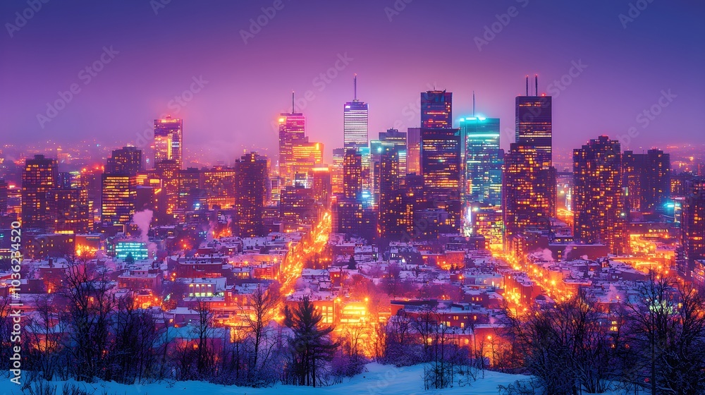 Obraz premium Vintage city skyline, skyscrapers bathed in neon, with streets below bursting with graffiti and artistic energy, creating a vibrant urban playground