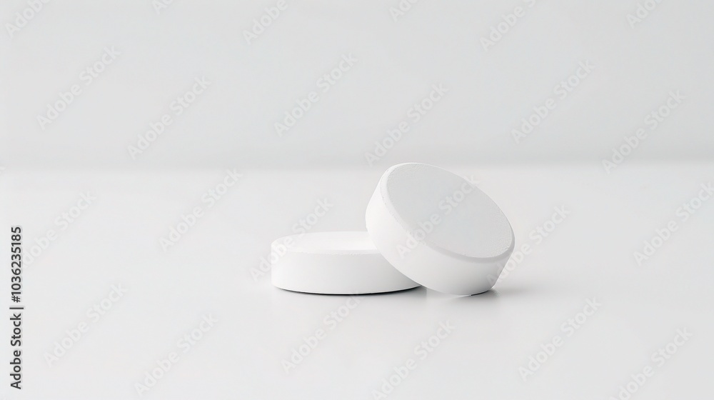 White medicine pill tablet on white background - a symbol of purity and healing. This pristine white pill on an equally white backdrop represents the potential for health and recovery White medicine pill tablet on white background - a symbol of purity and healing. This pristine white pill on an equally white backdrop represents the potential for health and recovery