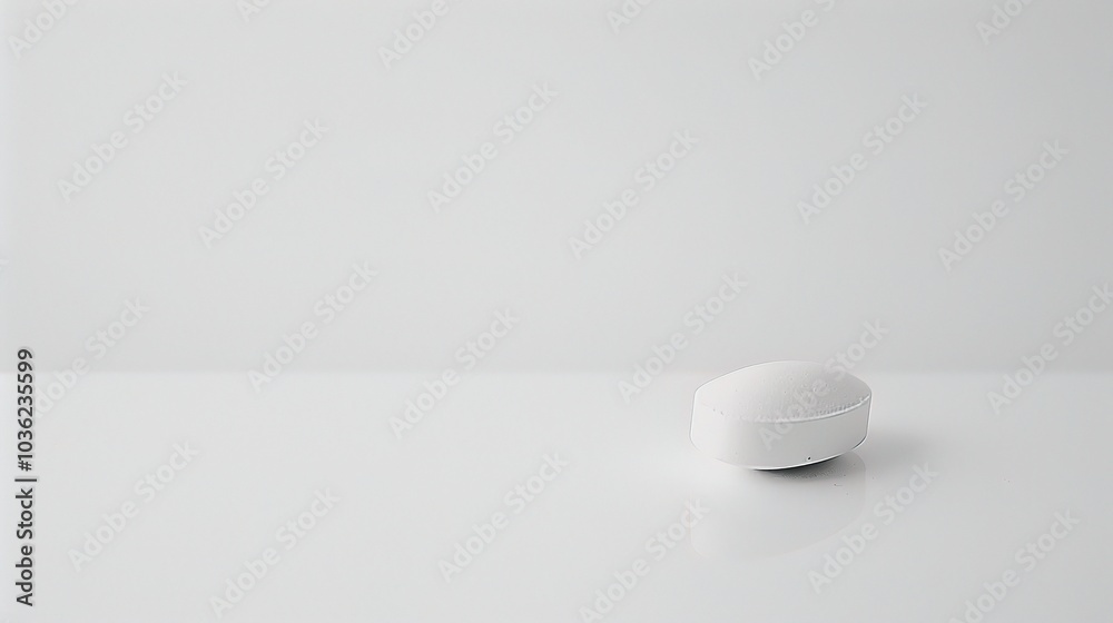 White medicine pill tablet on white background - a symbol of purity and healing. This pristine white pill on an equally white backdrop represents the potential for health and recovery White medicine pill tablet on white background - a symbol of purity and healing. This pristine white pill on an equally white backdrop represents the potential for health and recovery