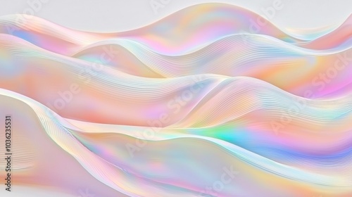 Abstract iridescent waves with subtle white lines photo