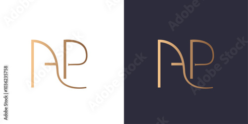 Letter A and P logo monogram, minimal style identity initial logo mark. Golden gradient vector emblem logotype for business cards initials.