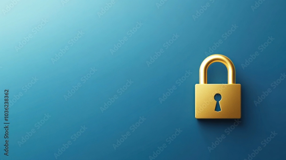 Golden Padlock on Blue Background Golden Padlock on Blue Background