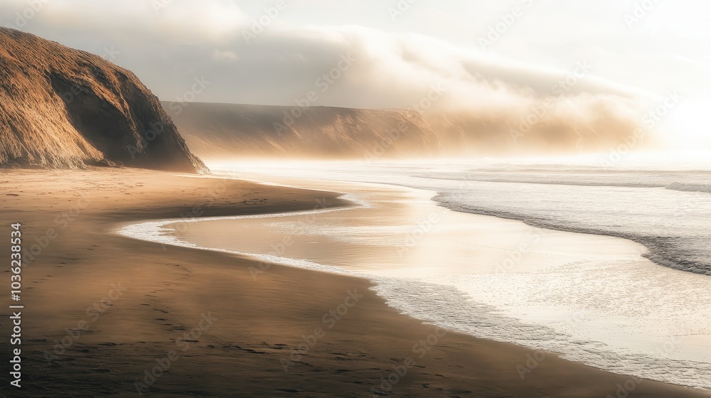 Fog Coast. Stunning Foggy Winter Beach in Point Reyes, California Fog Coast. Stunning Foggy Winter Beach in Point Reyes, California