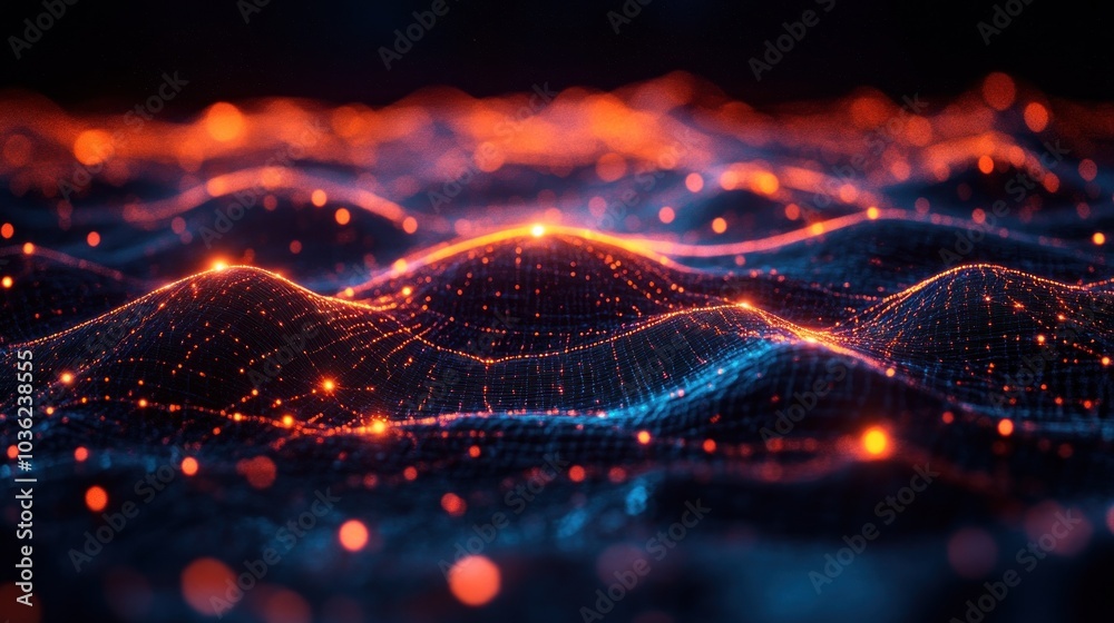 Abstract Digital Landscape with Glowing Particles Abstract Digital Landscape with Glowing Particles