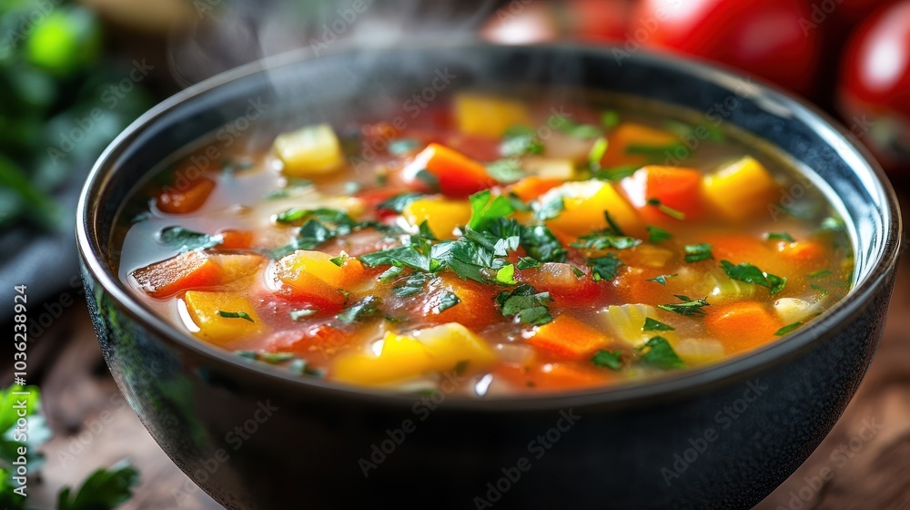 Bowl of steaming vegetable soup Bowl of steaming vegetable soup