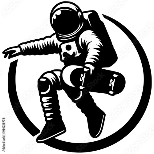 Silhouette of astronaut playing skateboard