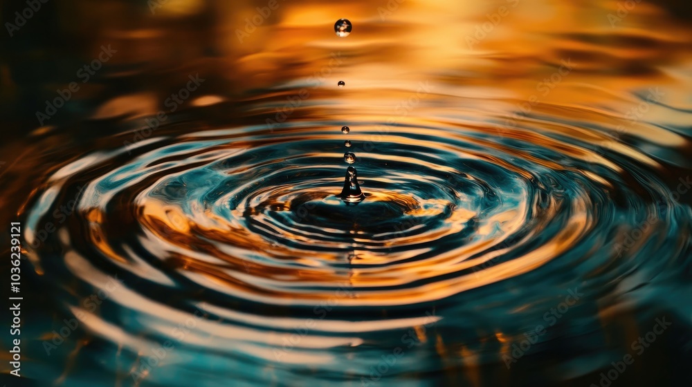 An abstract image of a single drop of water causing ripples, symbolizing life's actions and their far-reaching impacts, in a simple, elegant design An abstract image of a single drop of water causing ripples, symbolizing life's actions and their far-reaching impacts, in a simple, elegant design