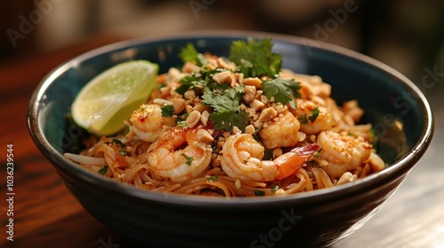 Shrimp Pad Thai Noodles with Peanuts