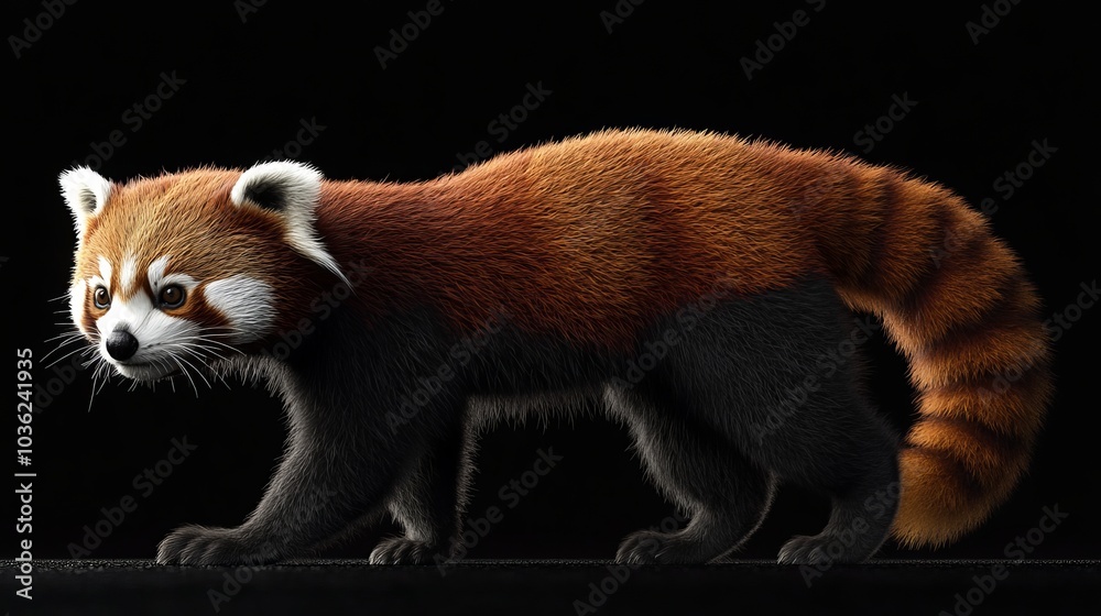 Obraz premium Red panda walking and resting on the tree 