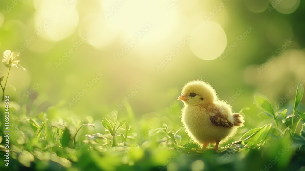 Cute Baby Chick in Sunny Meadow Cute Baby Chick in Sunny Meadow