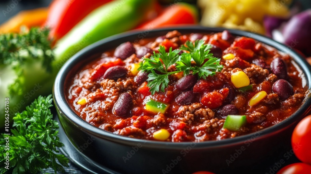 Delicious Bowl of Chili With Fresh Ingredients