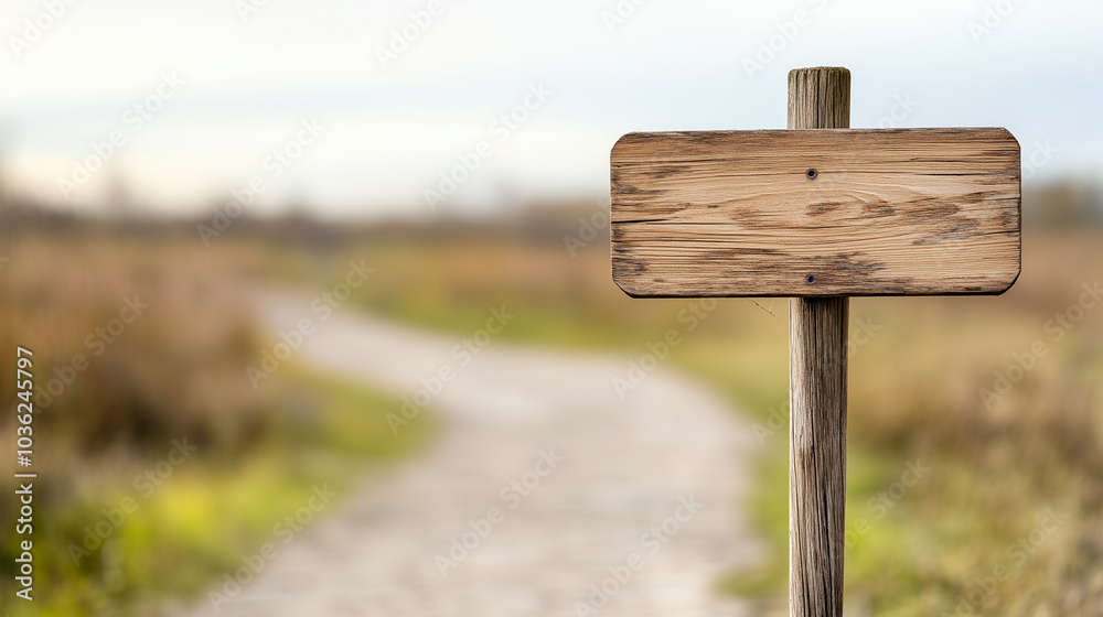 wooden signpost stands along winding path in serene landscape, surrounded by tall grass and soft earth tones. tranquil scene invites exploration and reflection wooden signpost stands along winding path in serene landscape, surrounded by tall grass and soft earth tones. tranquil scene invites exploration and reflection