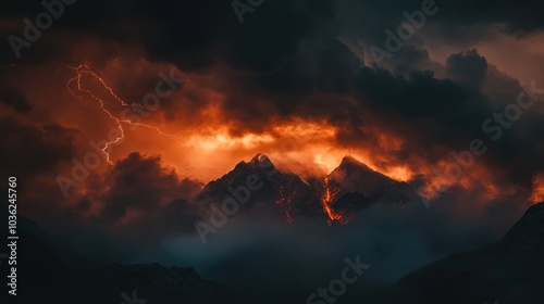 Lightning Storm Over Mountains