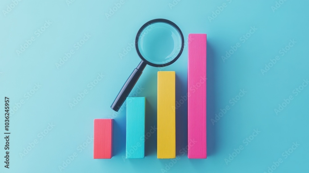 Magnifying Glass over Growing Bar Graph Magnifying Glass over Growing Bar Graph
